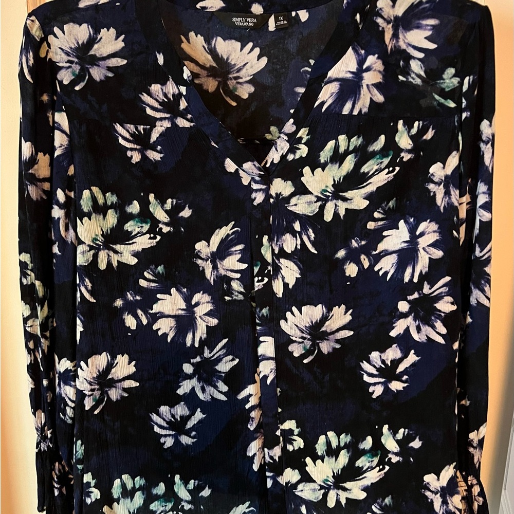 Simply Vera Vera Wang Pink and Yellow Buttoned Blouse